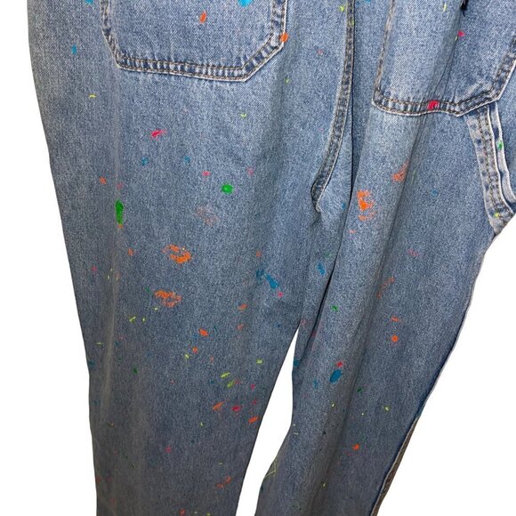 Union Bay Vintage Womens Overalls Size Large Blue Denim Upcycled Paint Splatter - Picture 10 of 12